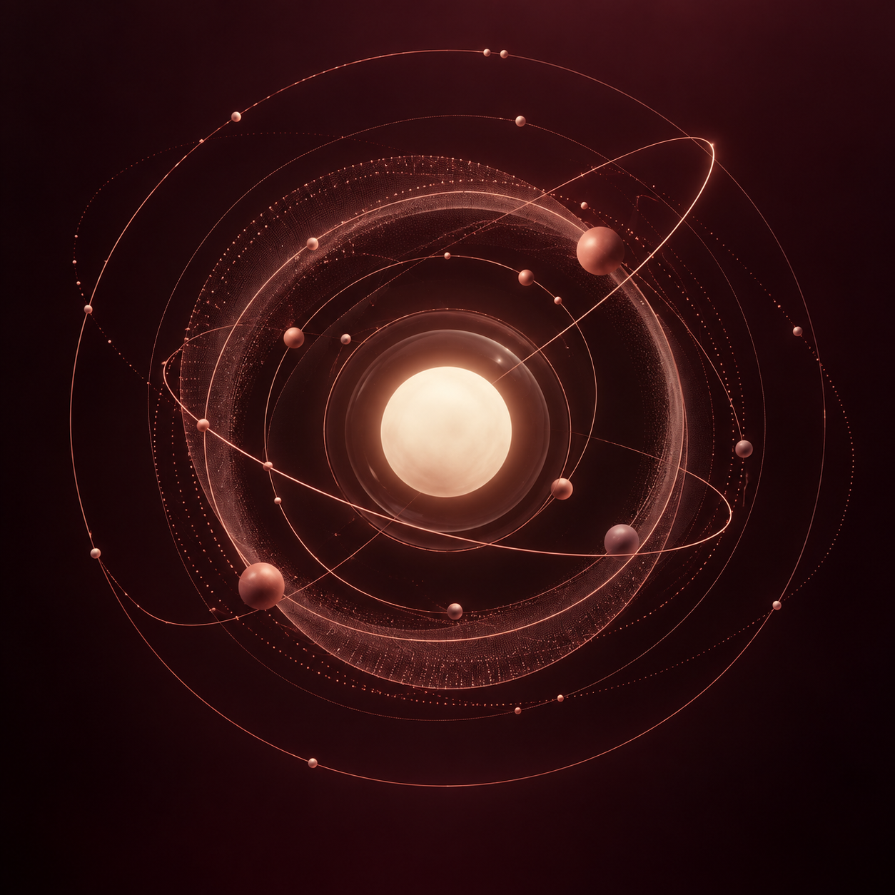 Noyau lumineux entouré de trajectoires abstraites